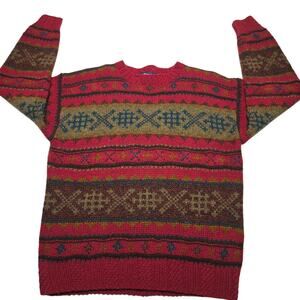 Vintage Woolrich Red Patterned Pure Wool Men's Sweater Size Medium 90's